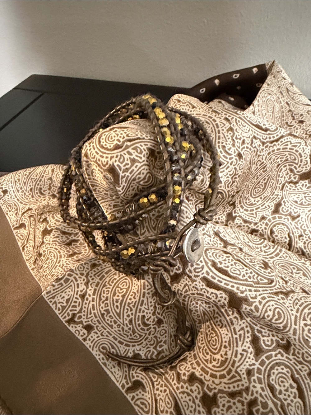 Victoria Emerson Brown Wrap Bracelet with Gold Beads